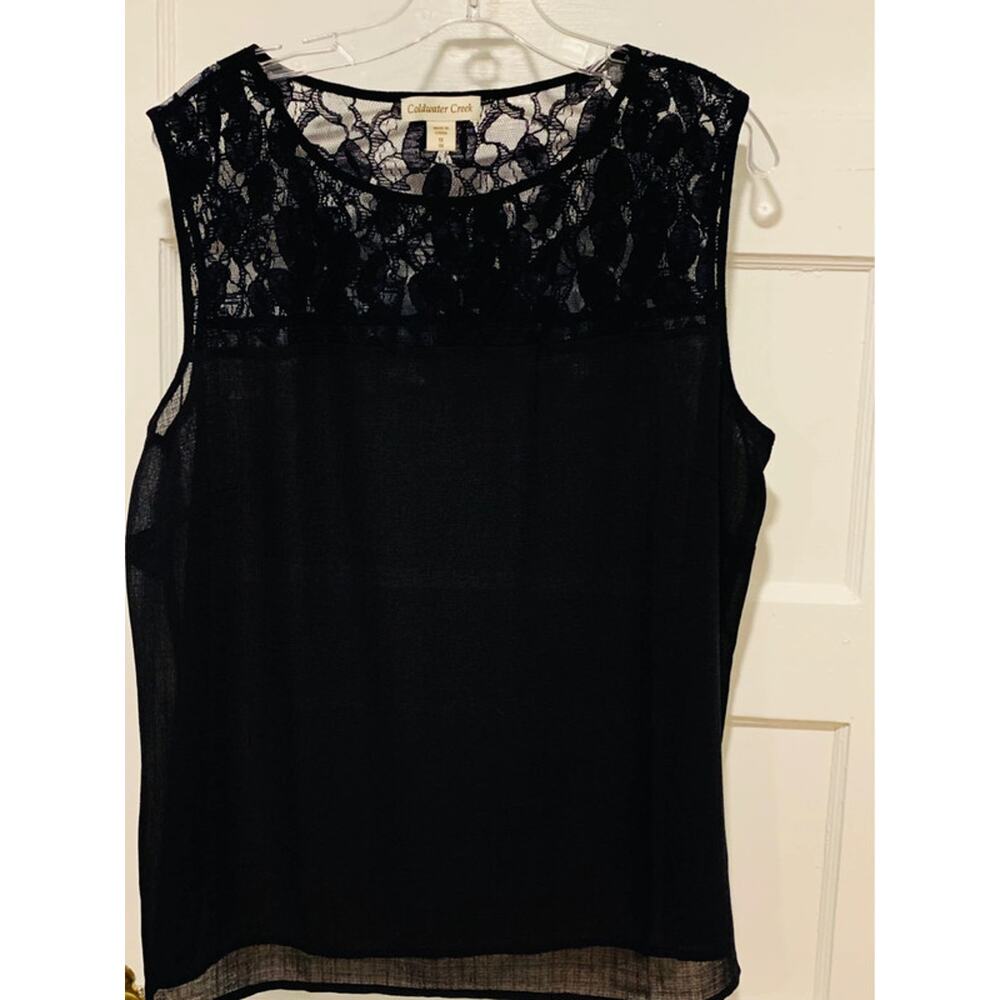 Coldwater Creek Navy Blue Lace-Paneled Tank Top Sheer Fabric Size 1X